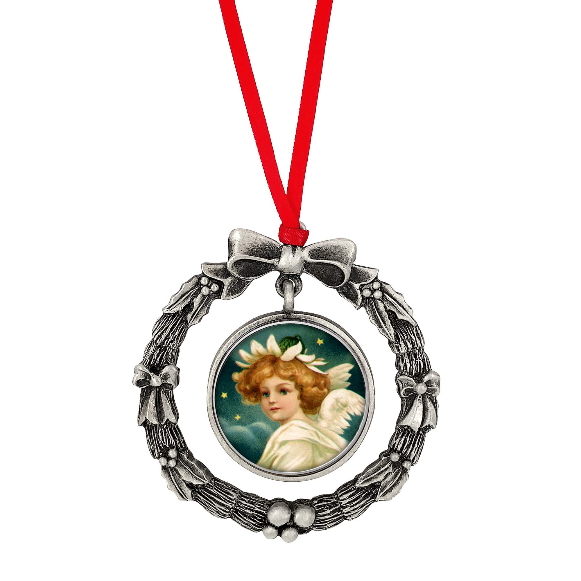 JFK Half Dollar Wreath Ornament With Colorized Angel Coin